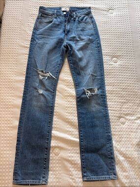 7 For All Mankind Distressed Straight-Leg Jeans with Flower Design